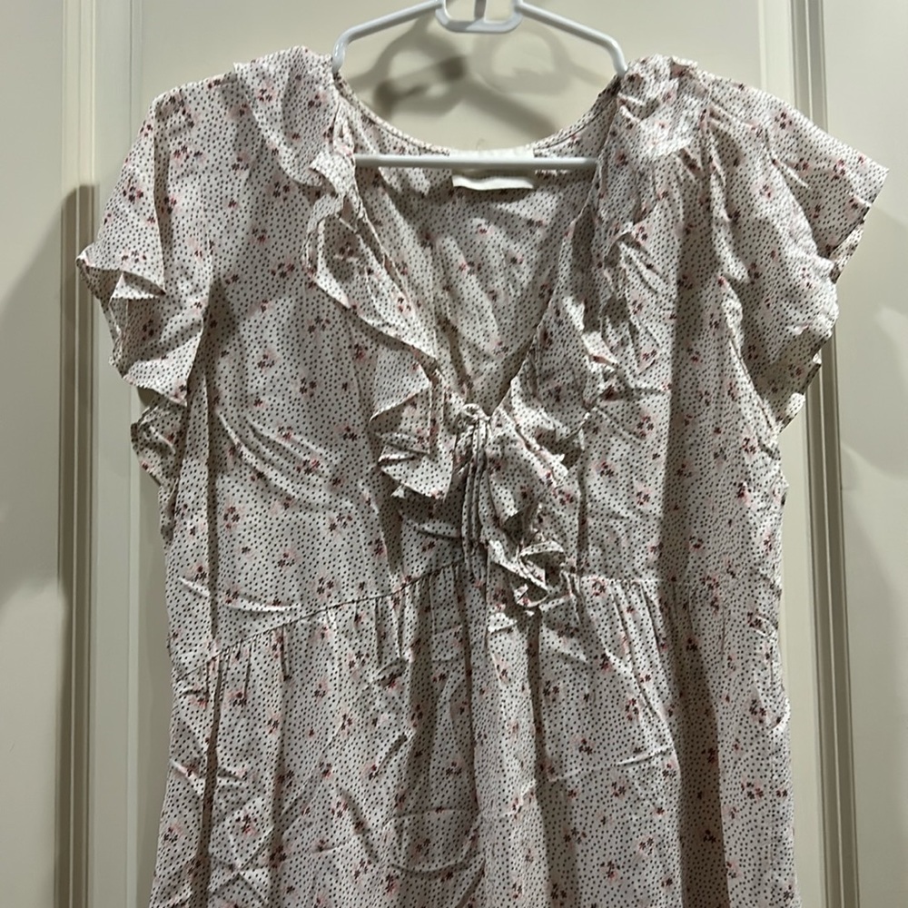 NWOT Auguste The Label  floral ruffle Mini Dress V-neck front tie cap sleeves 6